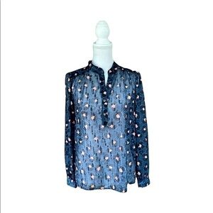 The Korner Cheatah Leopard Print Blouse Size Small Button Down Ruffle